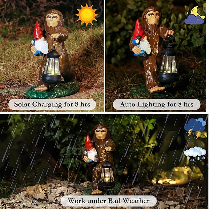 Bigfoot Statue, Bigfoot Yard Decor, Solar Garden Statue for Outside, Solar Garden Yard Patio Decor, Outdoor Statue for Garden, Outdoor Decor for Patio, Bigfoot Gifts, Gardening Gift for Women