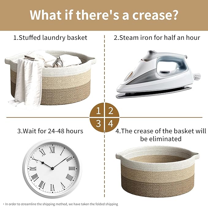 125L Extra Large Blanket Basket, 25" x 16", Jumbo Laundry Woven Basket Decorative Home, Cotton Rope Basket with Handles, Baby Toy Basket for Storage, Gradual Brown