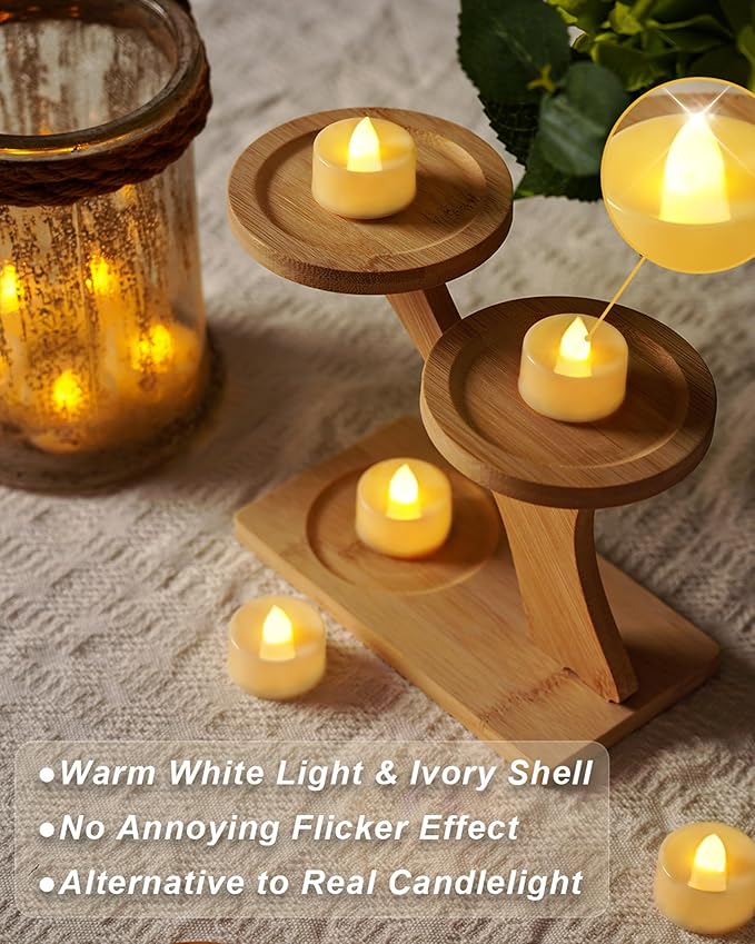 BEICHI Flameless Candles, 24Pack Battery Operated Candles, LED Tea Lights Candles Battery Operated, Flickering Fake Candles for Wedding Party Home Decor- Warm White, Ivory Base