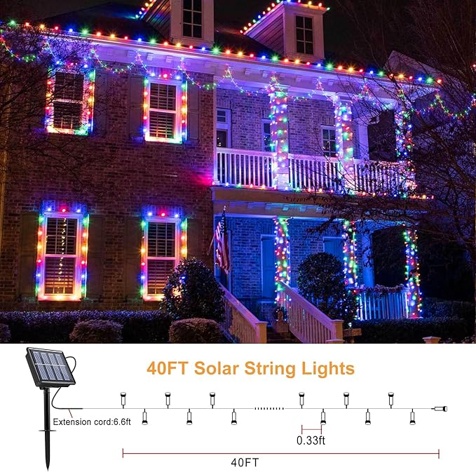 2 Pack Solar String Lights for Outside, Each 40Ft 120 LED Solar Lights Outdoor, 8 Modes Waterproof Solar Powered Fairy Twinkle Light for Backyard Patio Tree Party Garden Decoration, Multicolor