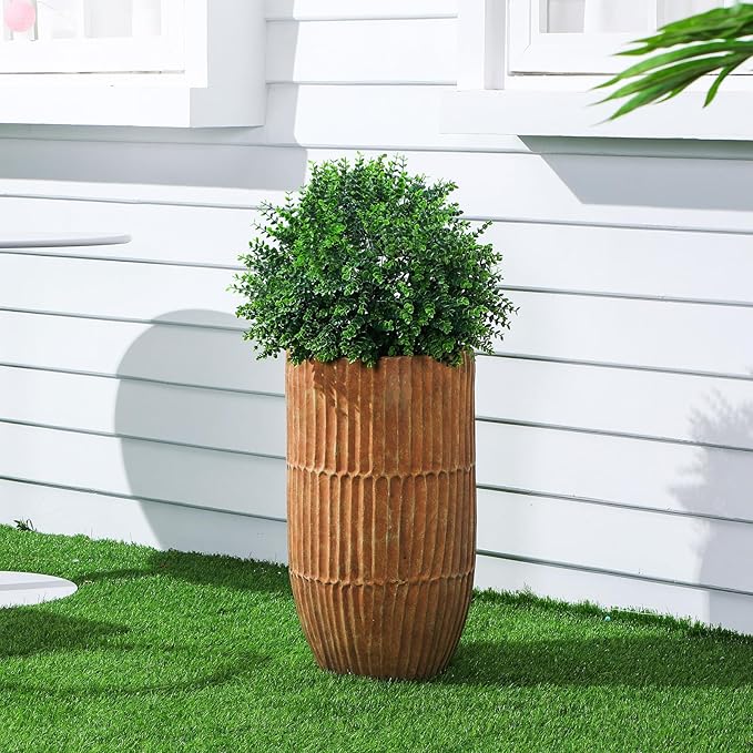 Yunlly 4 Pcs 18 Inch Artificial Boxwood Ball Topiary Tree Fake Outdoor Plants Bush, UV Resistance Faux Shrubs with Spike Realistic Greenery Potted for Indoor Garden Yard Porch Patio Decor (Green)