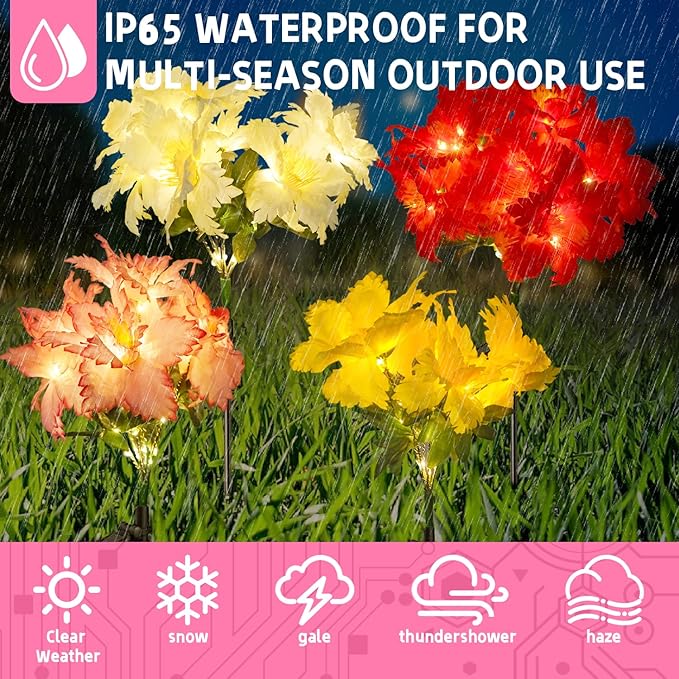 4 Pack Outdoor Solar Garden Decor Lights, Waterproof Solar Powered Hydrangea Lotus Flower Lights Bright Up to 12 Hrs,Led Flowers for Yard Patio Lawn Decorative (Solar Flowers Style 3)