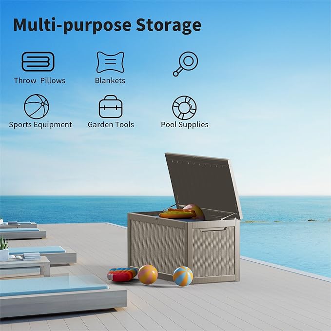 320 Gallon Outdoor Storage Box Patio Deck Box Waterproof, Resin Lockable Outside Large Storage Bin for Pool Cushion Furniture, Garden Tools UV-Resistant, Grey