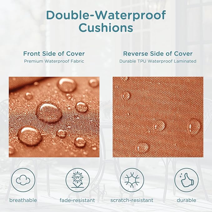 Codi Outdoor Chair Cushions 19x19 Inch, Waterproof Seat Cushion for Patio Furniture with Handles & Adjustable Straps, Fade Resistant - Set of 2, Spice
