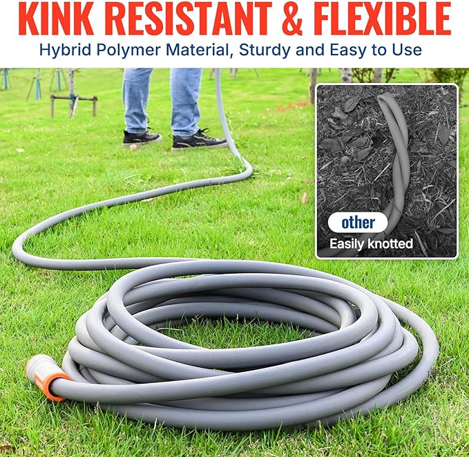 YAMATIC Heavy Duty Garden Hose 5/8 in x 50 ft with Swivel Handle, Super Flexible Water Hose, All-weather, Lightweight, Burst 600 PSI, Grey