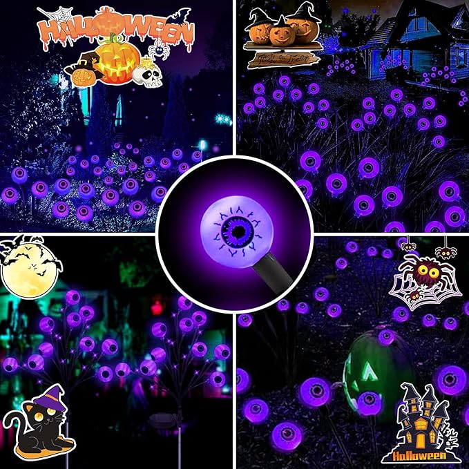 Aogist Halloween Decorations Eyeball Swaying Firefly Light Bright Long Standby Time Waterproof Outdoor Lights for Beautiful Spaces Garden Yard Lawn Pathway Porch Party Decor (Purple, 2 Pack-12 LEDs)