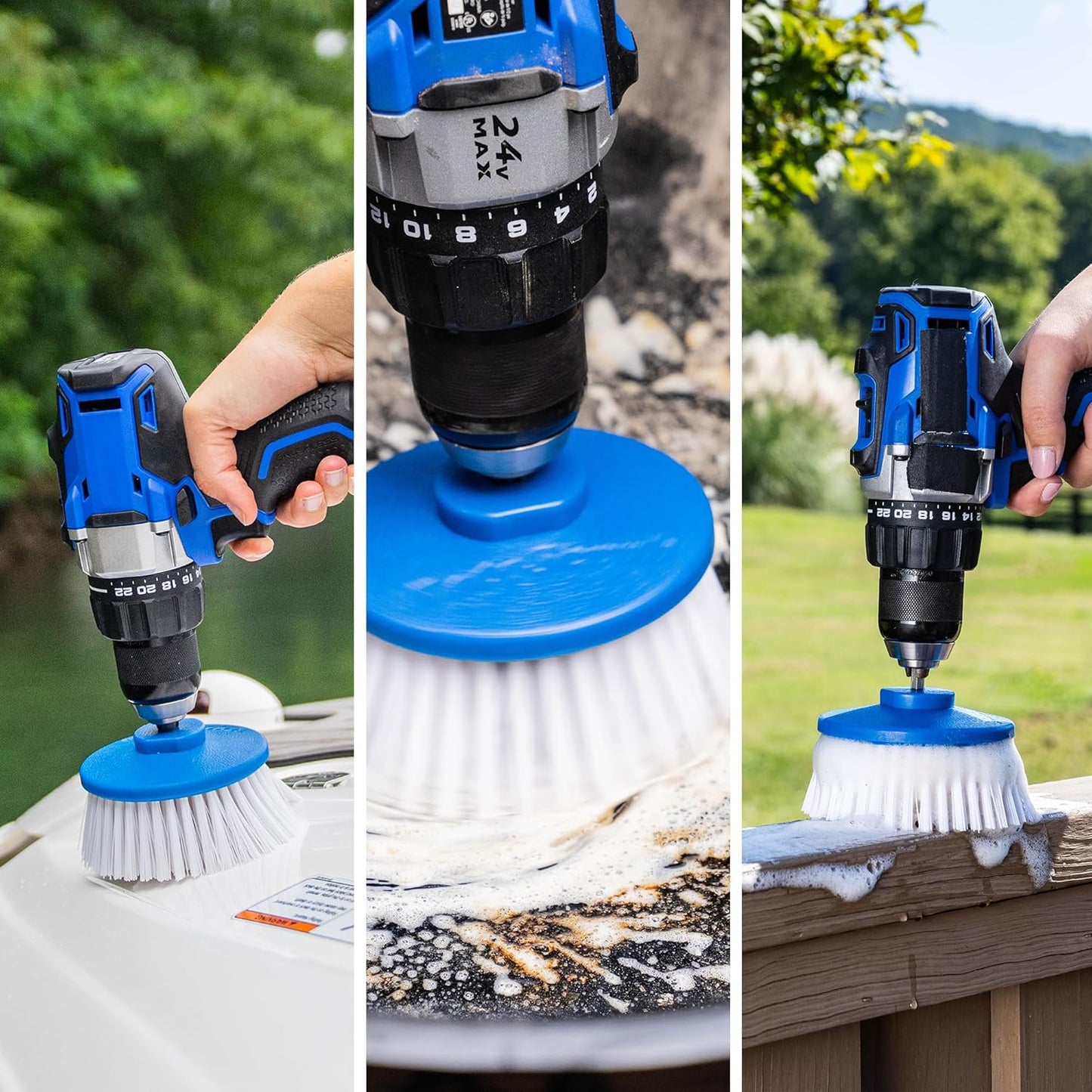 Drill-Powered Cleaning Brushes - 2-Brush Drill Accessory Combo Kit