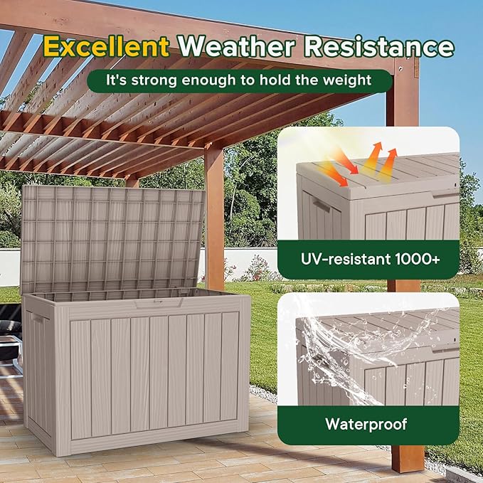 45 Gallon Patio Storage Box - Waterproof Deck Box for Outdoor Toys, Space-Saving Resin Chest with Lock for Cushions & Pool Gear, UV-Resistant, Ash Grey