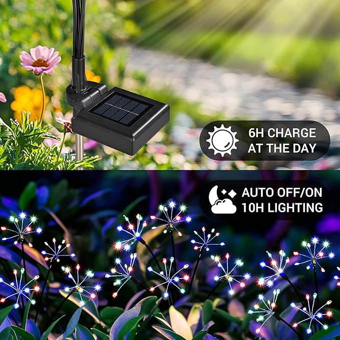 Solar Garden Decor Lights Outdoor, Solar Powered Lights Waterproof for Yard Patio Porch Flowerbed, Fairy Gardening Supplies Gifts Firwork(6 Pack Multi-Colored)