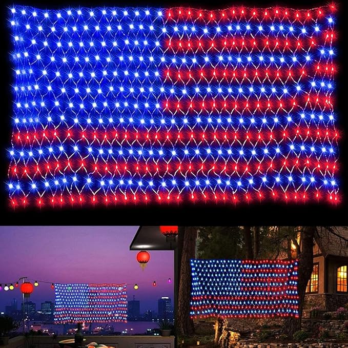 American Flag Light, 420 Super Bright LEDs Net Light Waterproof US for Independence Day July 4th, Yard, Garden Patio Yard Holiday Decoration