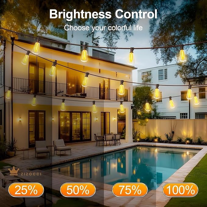 String Lights for Outside 100Ft 30M - Patio Lights Outdoor Lighting Waterproof Lights, Remote Dimmable ST38 Shatterproof Wedding Decorations, Birthday, Chrismas, Haloween, Balcony, Garden Party