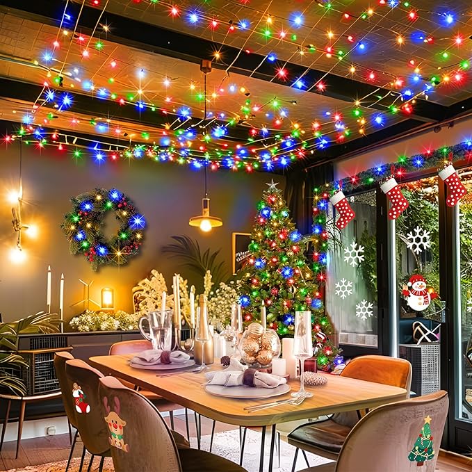 KNONEW Christmas String Lights Indoor Plug in,60FT 180LED Outdoor Waterproof Fairy Lights,8 Lighting Modes,Timer Memory Function for Bedroom Patio Balcony Party (Multicolor)