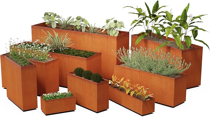 Large Rectangular Planter for Outdoor Plants – 48-Inch Corten Steel Planter Box for Garden Borders & Patios | Made in USA, Fully Assembled
