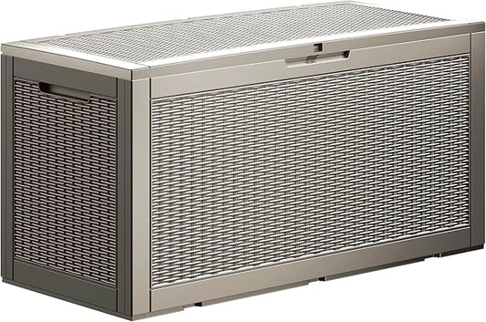 100 Gallon Lockable Resin Deck Box, Waterproof & UV-Resistant Outdoor Storage Box for Outdoor Cushion Storage, Garden Tools & Pool Accessories Storage, Gray