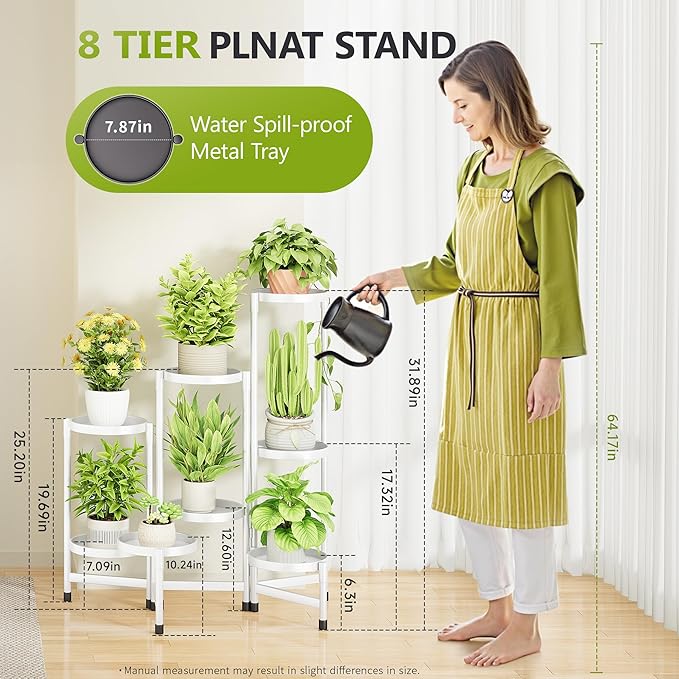 8 Tier Metal Plant Stand Indoor, Rotatable Corner Plant Shelf Outdoor, Tiered Flower Pot Display Stand, Multiple Plants Holder for Patio Living Room Balcony Garden Home Decor - White