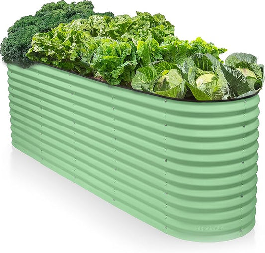 9-in-1 Galvanized Raised Garden Beds Outdoor // 8×2×2.5 ft Modular Planter for Gardening, Vegetables, Flowers // 32" Extra Tall Metal Raised Garden Bed (Light Green) // Patented Design Planter Box