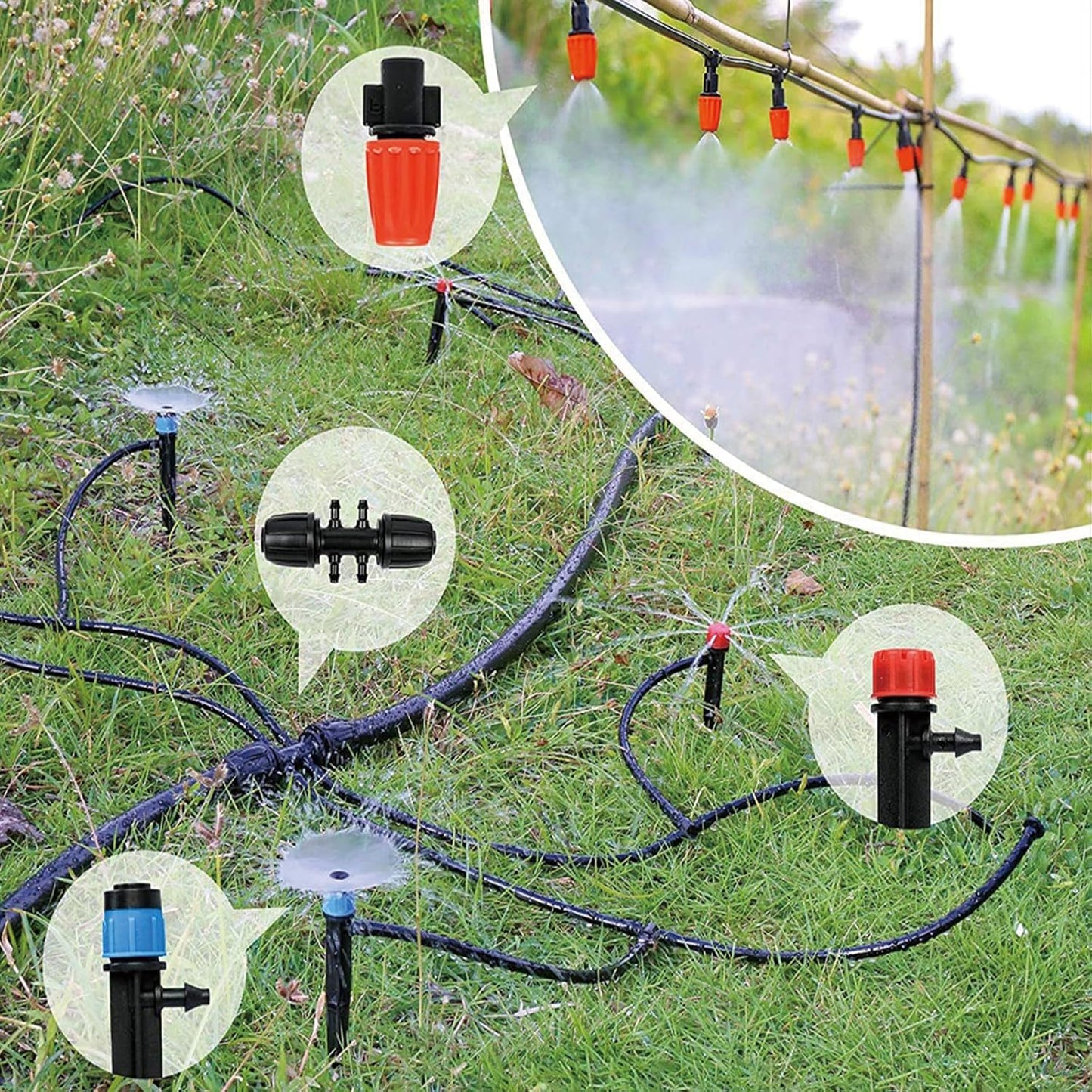 256FT Automatic Drip Irrigation System Kit,Automatic Garden Watering Misting System for Greenhouse, Yard, Plant ，Lawn with 1/2 inch Hose 1/4 inch Distribution Tubing and Accessories