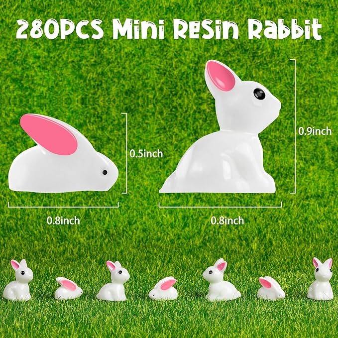 280Pcs Mini Bunny, Mini Resin Bunny Animals, Miniature Rabbit for Landscape Ornaments Miniature Garden Decor Potted Plant,Cake Topper Decoration