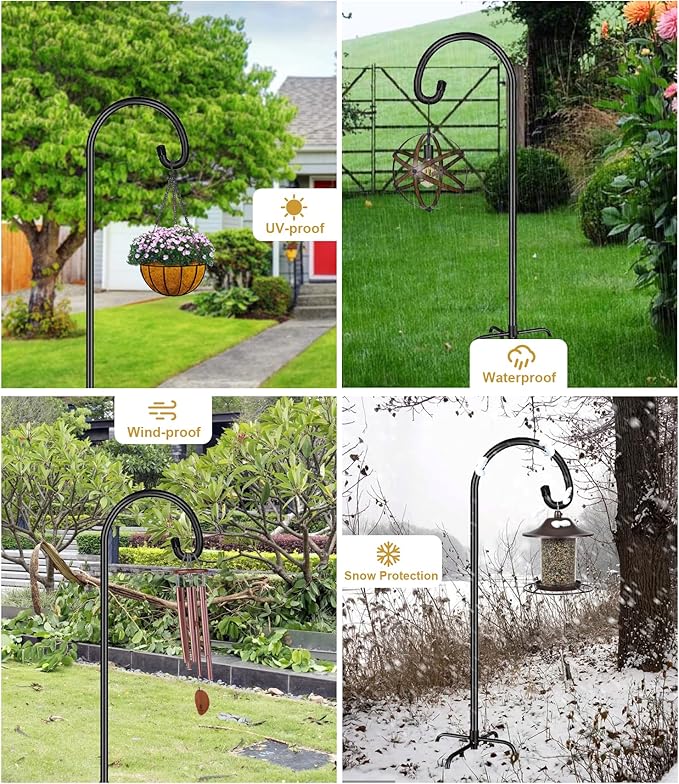 Shepherd Hook 92 Inch Tall Heavy-Duty Metal Garden Hanging Pole Stake for Bird Feeder Pole Plant Baskets, Black (1 Pack)