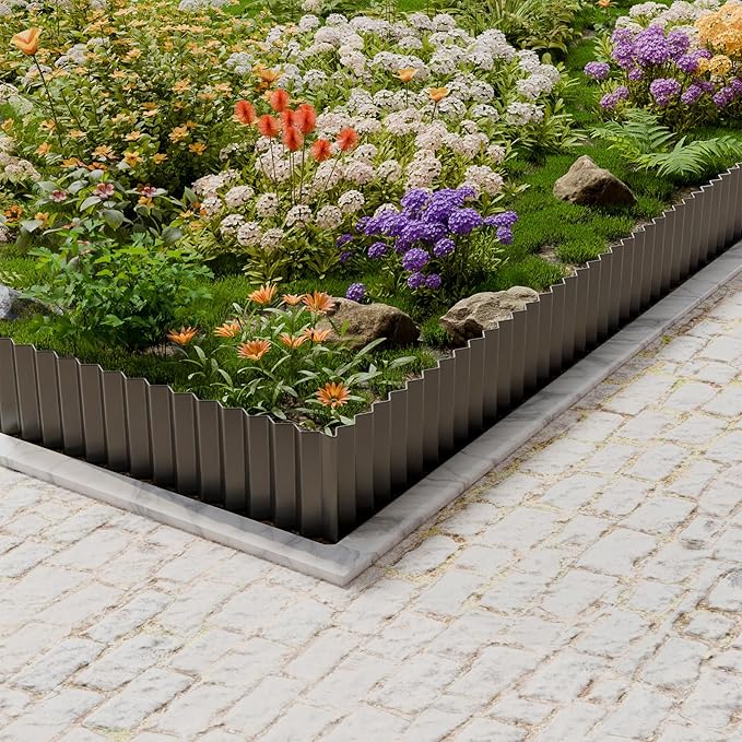 SnugNiture Corrugated Metal Garden Edging,6" x 20' Sturdy Lawn Edging Border,Landscape Edging Border for Lawn, Flower Bed,Garden and Yard(Black)