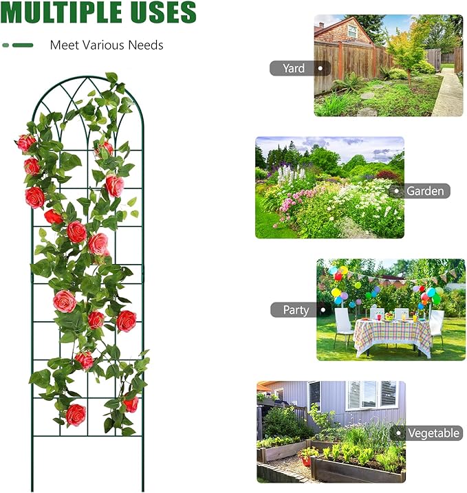 4 Pack Metal Garden Trellis for Climbing Plants,Green Metal Garden Trellis for Vines Plant Rose Vegetable Support,Large Decorative Outdoor Trellis