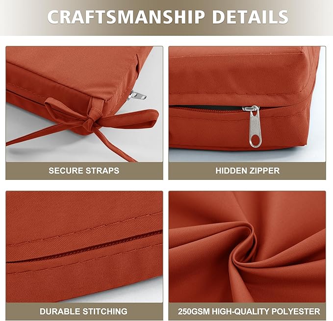 Outdoor Cushions for Patio Furniture, Waterproof Outdoor Chair Cushion w/Fade-Resistant, Removable & Machine-Washable Cover, 22x22 Inch, Deep Seat Sofa/Couch Pad Replacement – Set of 1/2/4, Rust