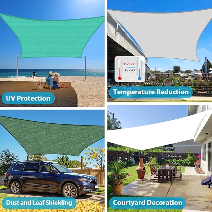 Amagenix Sun Shade Sail 6'X8' Curved Edge Outdoor Shade Canopy White Breathable 95% UV Block Shade Cloth for Patio Garden Backyard (We Make Custom Size)