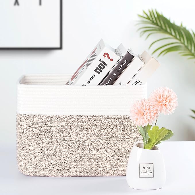 MINTWOOD Design Storage Basket for Shelves, Decorative Baskets for Organizing, Book Basket, Storage Cube Bin Box, Woven Closet Organizer, Pantry Closet and Shoe Basket, Light Brown