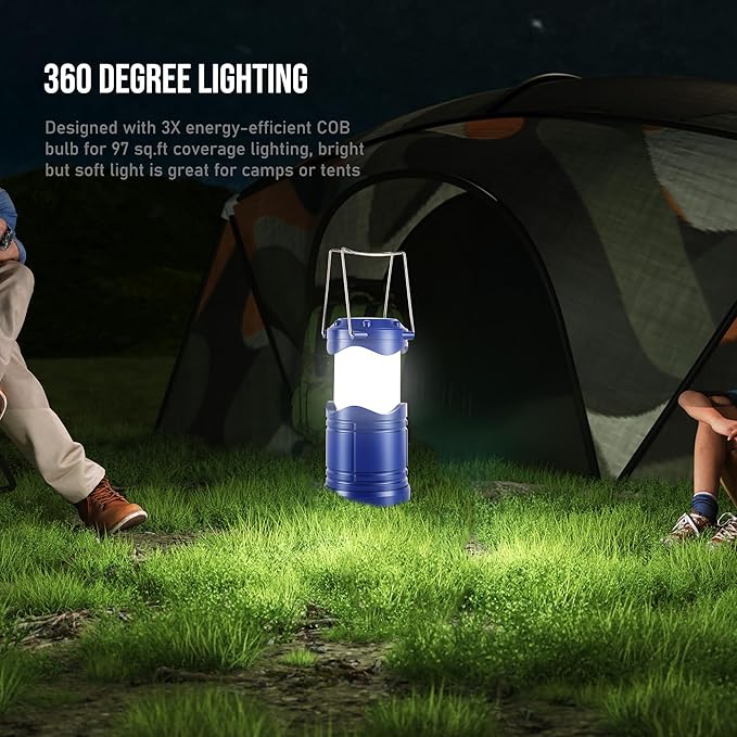 Lichamp LED Camping Lantern, 4 Pack Battery Powered Flashlight for Power Outages, Portable Collapsible Hanging Light Essential for Home, Outdoor, Emergency Lamp Survival Kit Gear for Hurricane, Blue