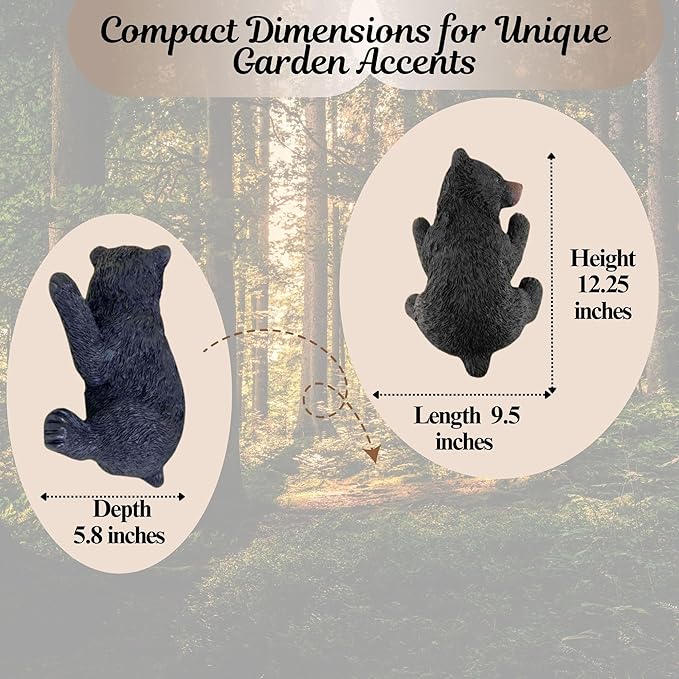BestGiftEver Black Bear on a Tree Sculpture - Realistic Baby Bear Cub Tree-Mounted Ornament - Wildlife-Inspired Polyresin Garden Decor - Outdoor Bear Yard Decoration for Wildlife Lovers