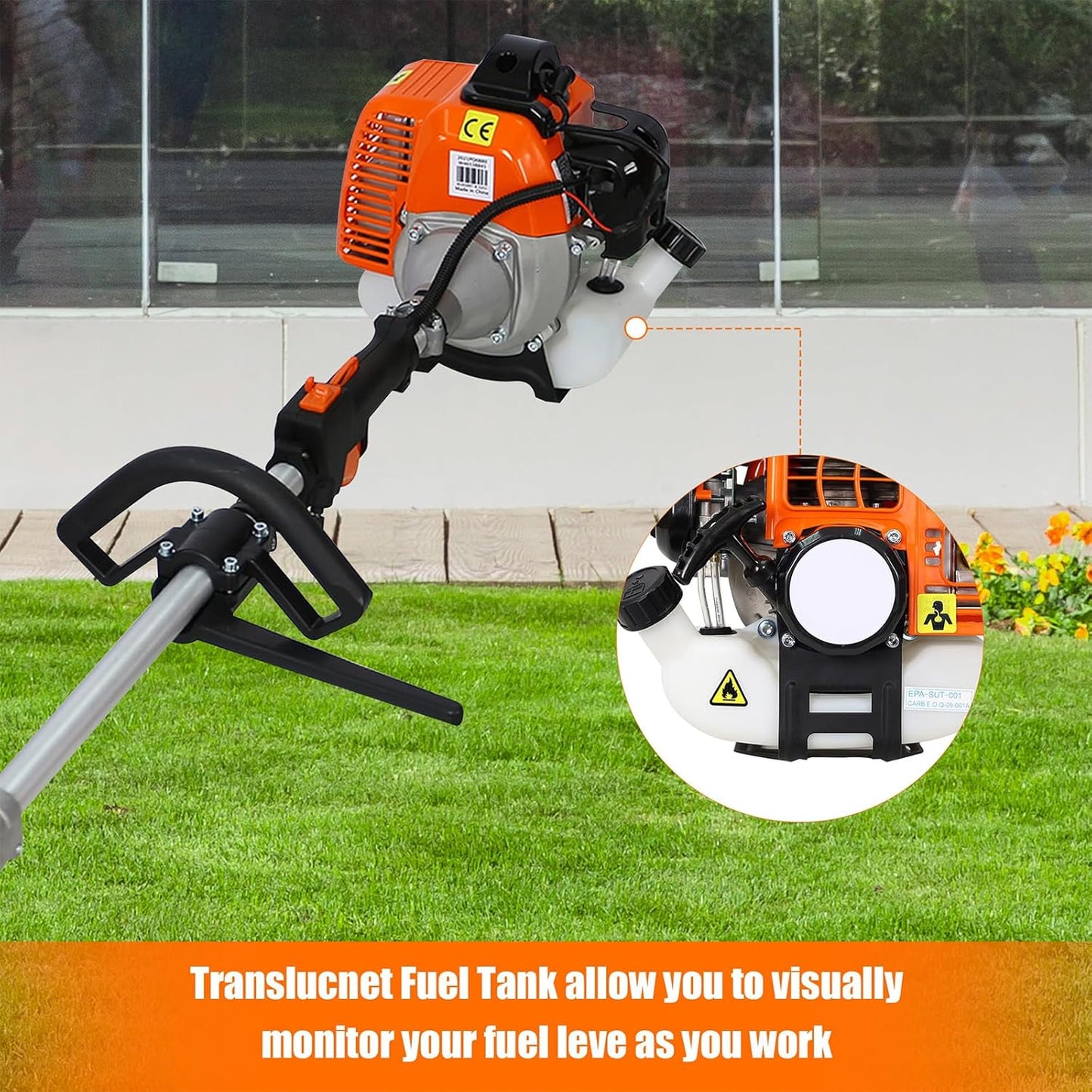 52cc Gas Trimmer Weed Eater, 6 in 1 String Trimmer, Wheeled Edger, Hedge Trimmer and Brush Cutter Blade for Quick Weed Grass Cleaning Crop Seed Soil Protection Tools