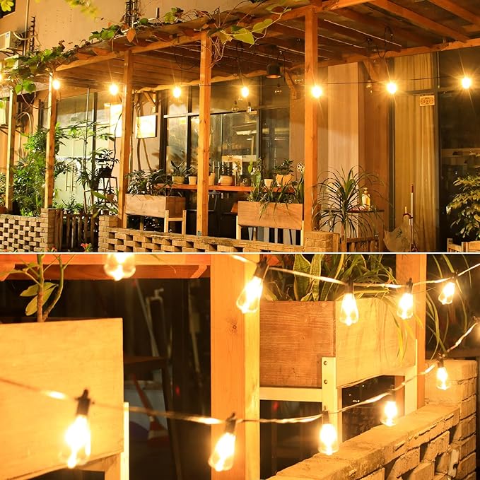 25ft Outdoor String Lights, LED Patio Hanging With 12 Shatterproof Bulbs, Waterproof ETL Listed Bistro for Backyard Garden Cafe