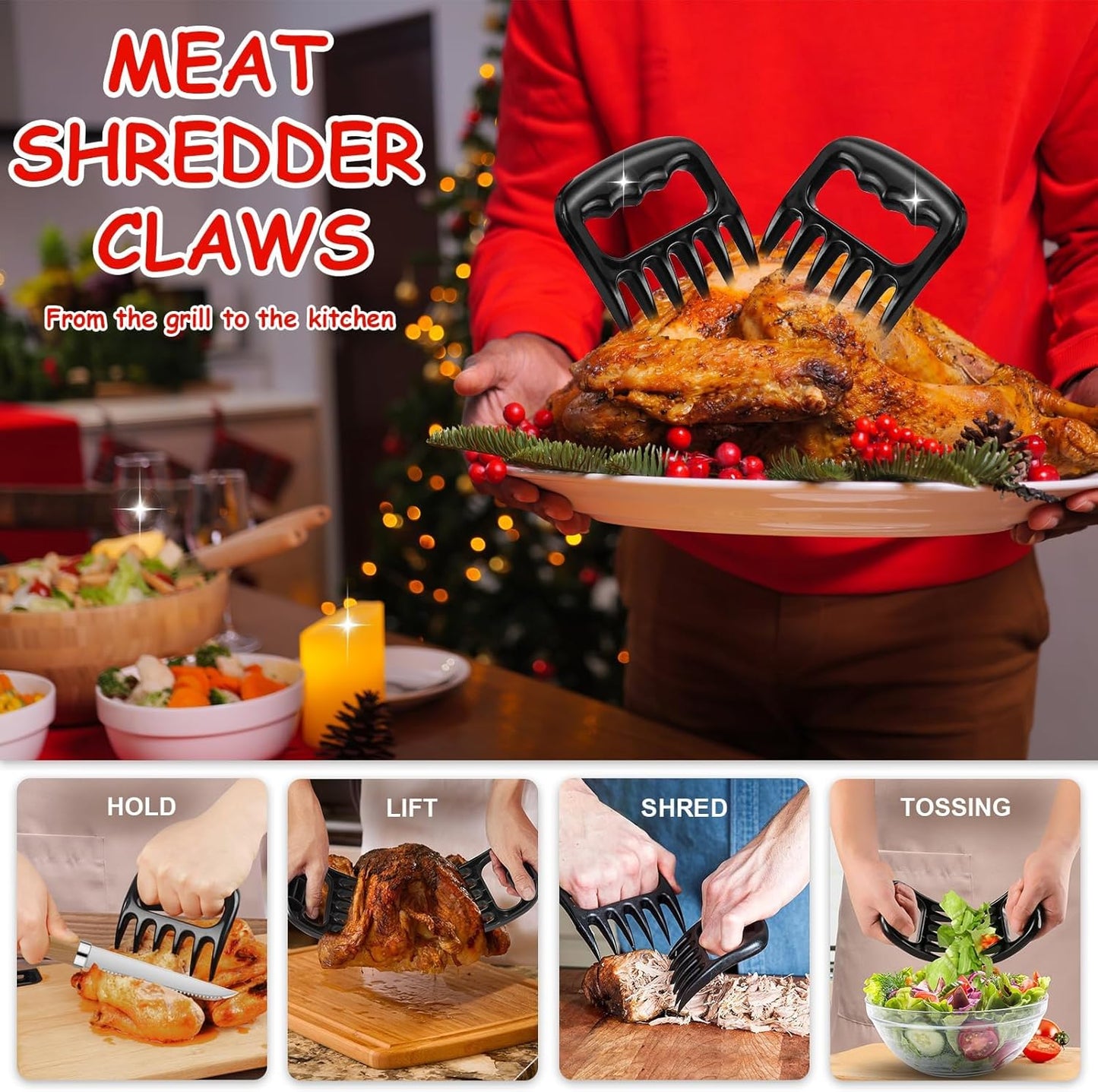 35pcs Deluxe Grilling Gifts Set for Birthday Fathers Day, Stainless Steel BBQ Accessories Kit for Men Dad, Professional Grill Tools Utensils with Scissors, Meat Claws in Aluminum Case Black