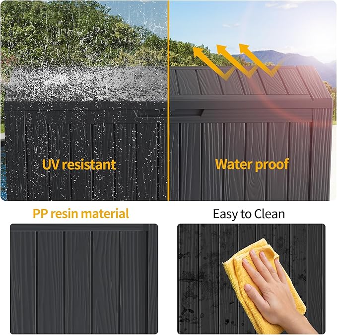 270 Gallon Outdoor Storage Box Waterproof Lockable Resin Deck Box Large, Patio Storage Bin for Pool Accessories Cushion Furniture, Garden Tools, UV-Resistant Outside Delivery Black