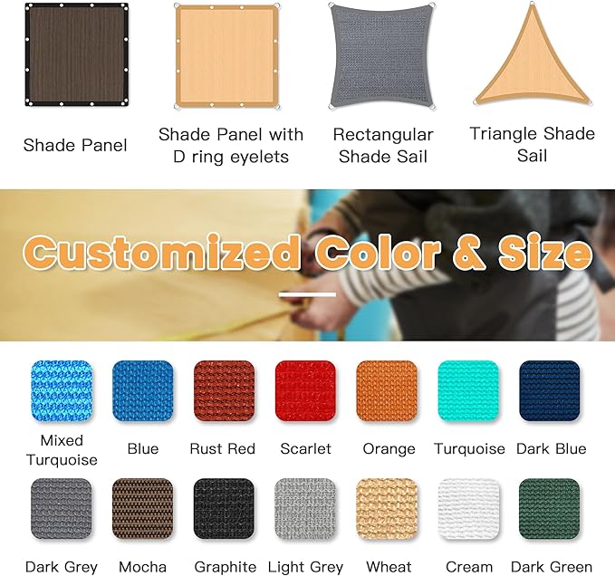 VICLLAX Shade Fabric Sun Shade Cloth with Every 2 FT Grommets for Patio Garden Pergola Cover Canopy 17x18 FT, Turquoise
