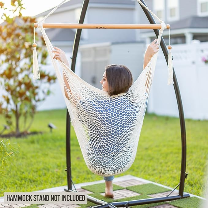 JoyView Hammock Chair with Spreader Bar Caribbean Hammock Swing Chair 300 LBS Weight Capacity XL Rope Hanging Chair for Outdoor Indoor Garden Yard - Orange
