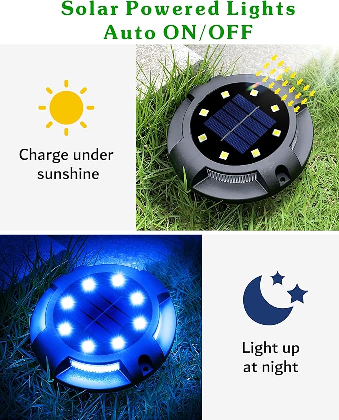 Biling Solar Pathway Lights Outdoor Uplight Sidelight, 12 Packs Blue Bright Solar Ground Lights Walkway Lights Waterproof Solar Deck Lights for Yard Walkway Garden Halloween Decorations