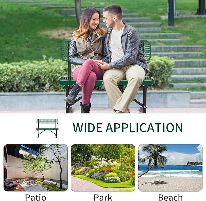 4/6/8 Feet Park Bench for Outside Heavy Duty Metal, Garden Benches Outdoor Bench with Backrest & Portable Frame, for Shopping Malls Stores Parks Patios Decks, Green