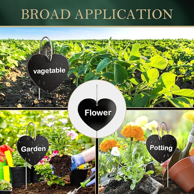 30-Pack Iron Metal Heart Shaped Garden Markers Weatherproof Metal Plant Labels Large Planting Seedling Stake Signs, for Seedlings Herbs Vegetable Greenhouse Gifts with White Marker Pen Labels