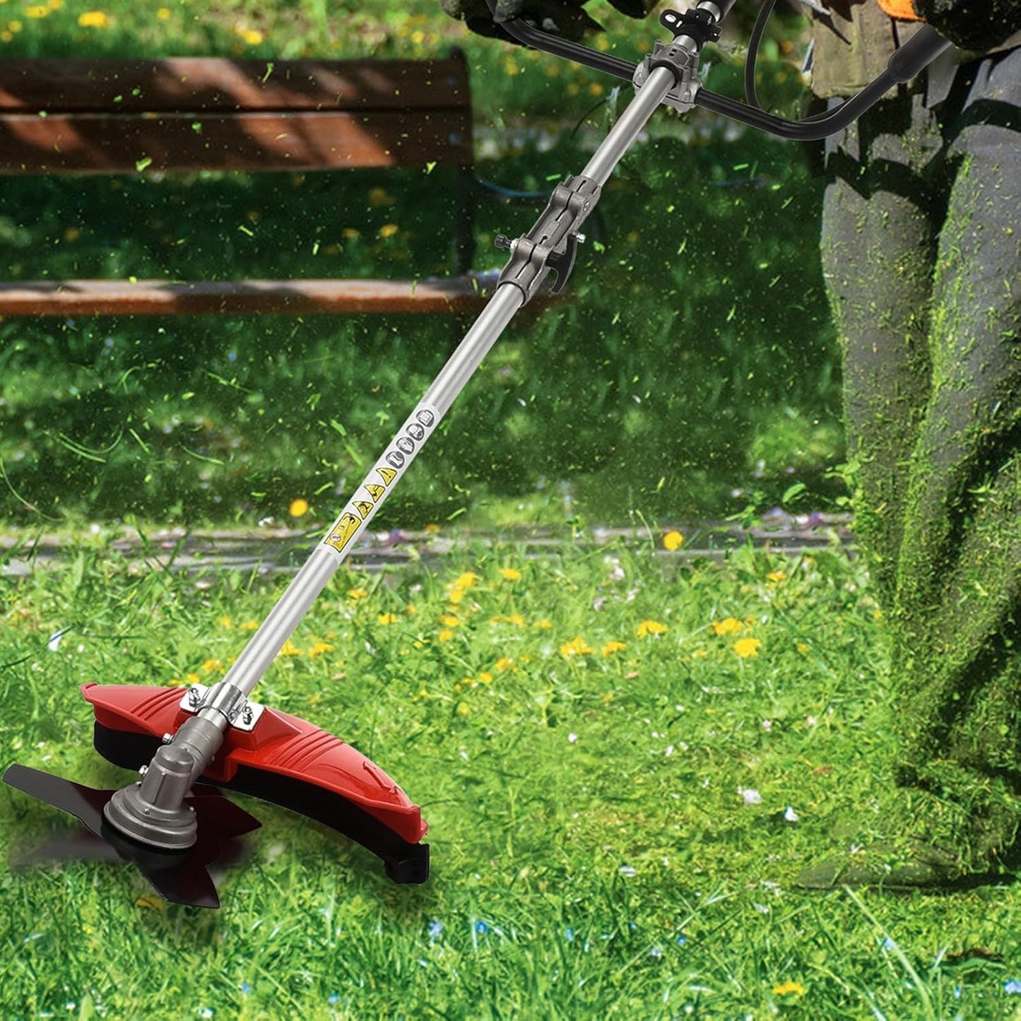 52cc 2-Stroke Weed Eater Gas Powered, 2 in 1 Gas Brush Cutter, String Trimmer and Gas Weed Wacker Hedge Edger Trimmer for Weeds and Grass, Strong Powerful Full Guard Accessories Red