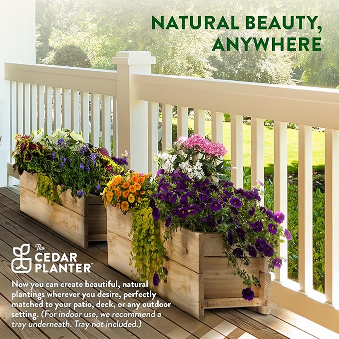 Greenes Fence Cedar Wood Planter Box with Wall Mount Brackets, 21" x 11" x 7" - Made in USA with North American Cedar