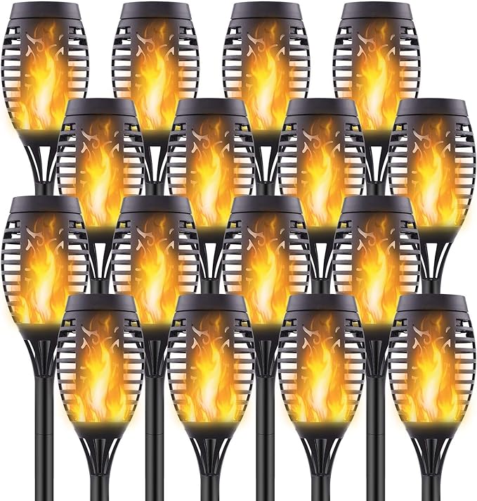 16 Pack Upgraded Solar Lights Outdoor, Mini Solar Torch Lights with Flickering Flames, Waterproof Landscape Decoration Dancing Flame Lights for Garden Pathway Yard, Auto On/Off Dusk to Dawn