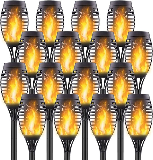 16 Pack Upgraded Solar Lights Outdoor, Mini Solar Torch Lights with Flickering Flames, Waterproof Landscape Decoration Dancing Flame Lights for Garden Pathway Yard, Auto On/Off Dusk to Dawn