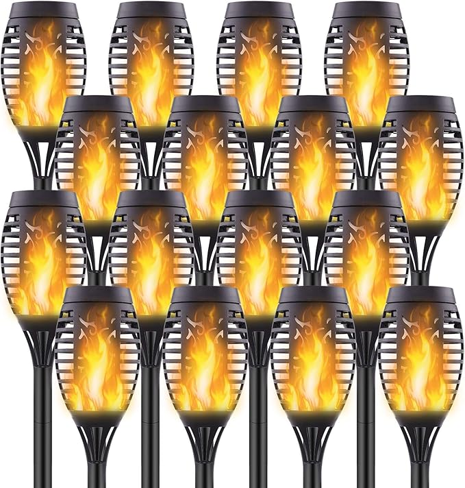 16 Pack Upgraded Solar Lights Outdoor, Mini Solar Torch Lights with Flickering Flames, Waterproof Landscape Decoration Dancing Flame Lights for Garden Pathway Yard, Auto On/Off Dusk to Dawn