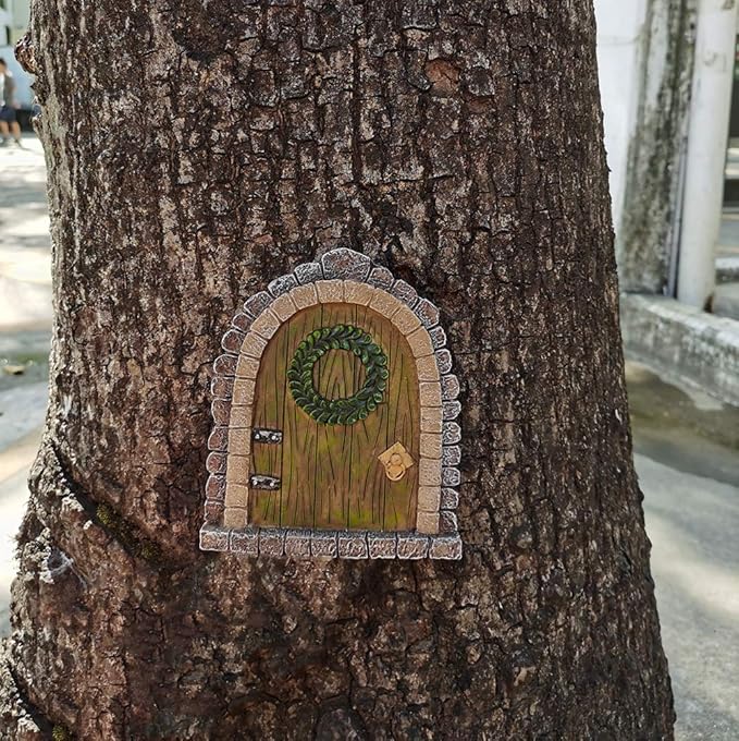 MUAMAX Fairy Garden Door Accessories Miniature Garden Doors Wall Indoor/Outdoor Mystical Door for Tree Trunk Decor Gnome Home Door Magical Door for Fairy(Brown)