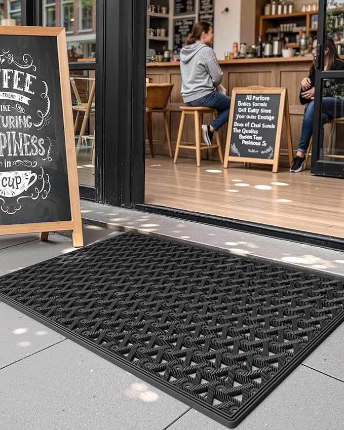 Color&Geometry Door Mat Outside Entrance with Drainage, Rubber Heavy Duty Dirt Trapper Waterproof Outdoor Welcome Mat, Outdoor Mats All Weather for Front Back Door Patio Entryway Entry, 24"X36" Black