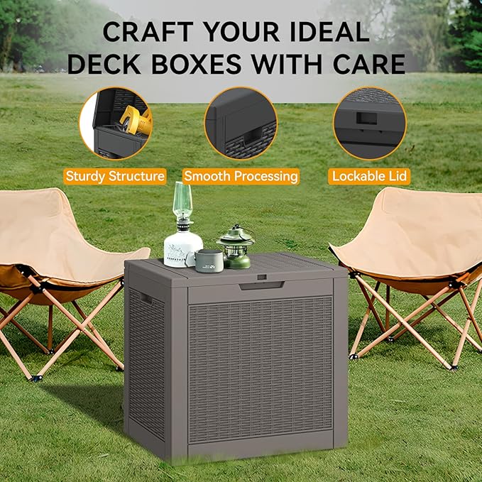 KAMABOKO 31 Gallon Outdoor Storage Box, Resin Deck Boxes Indoor and outdoor, Waterproof Storage Box Lockable Lid for Garden Tools, Package Delivery, Pool Supplies, Patio Cushions, Grey