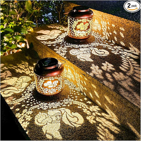 2 Pack Squirrel Solar Lanterns Outdoor Waterproof Hanging Solar Lights Squirrel Gifts for Women Men Metal Decorative LED Lanterns for Yard, Patio, Lawn, Tabletop, Pathway, Landscape, Garden Decor