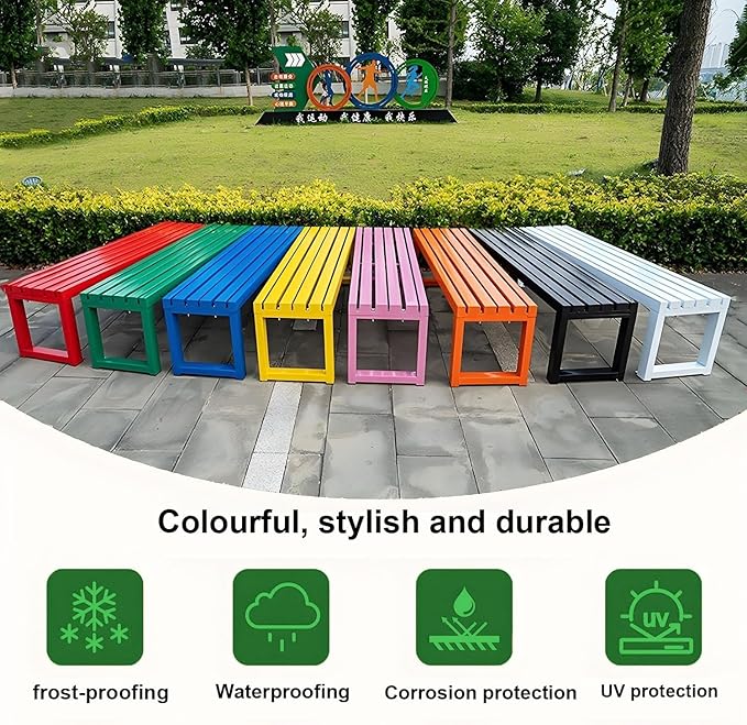 Weatherproof Metal Dining Bench, Outdoor Bench Backless Patio Bench 2-Person Farmhouse Bench Garden Bench for Kitchen, Living Room, Entryway(Yellow,59in)