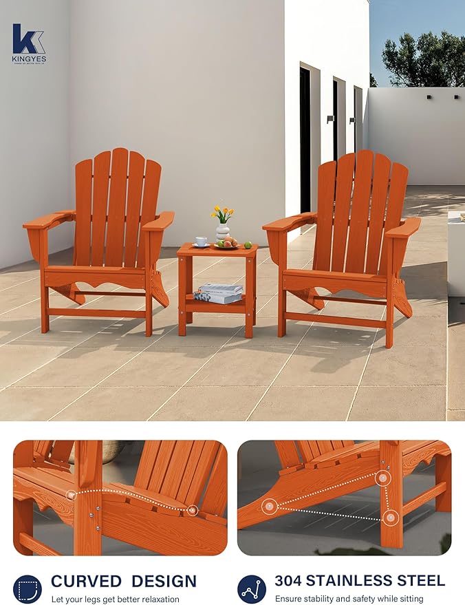 KINGYES HDPE Adirondack Chair Chair Set of 8, Classic All-Weather Adirondack Chair, Orange